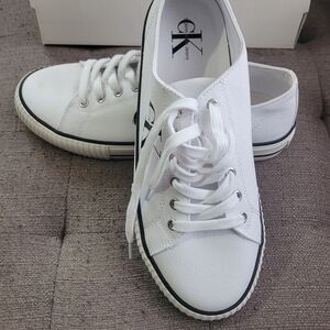 Calvin Klein White Canvas Low-Top Sneakers